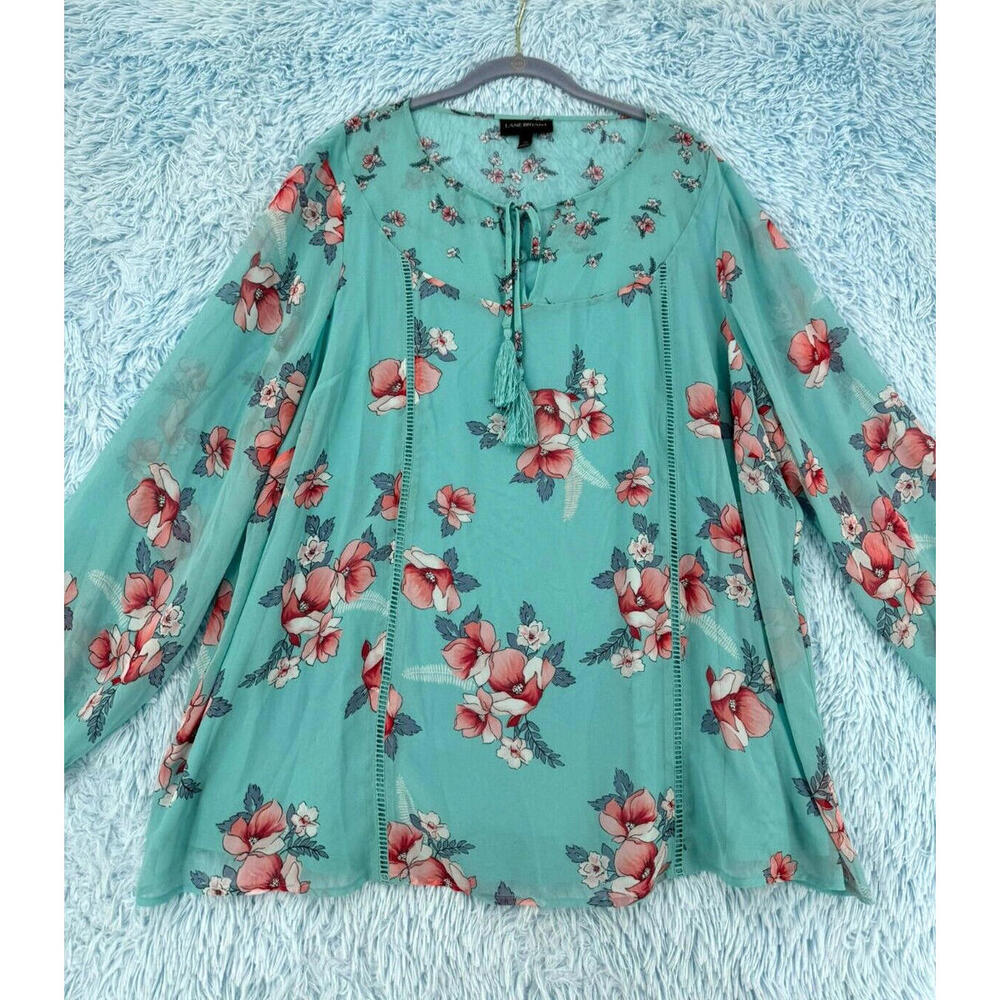 Lane Bryant Women's Size 22 Floral Balloon Sleeve Keyhole Tassel Neck Top - Chic - Picture 5 of 13